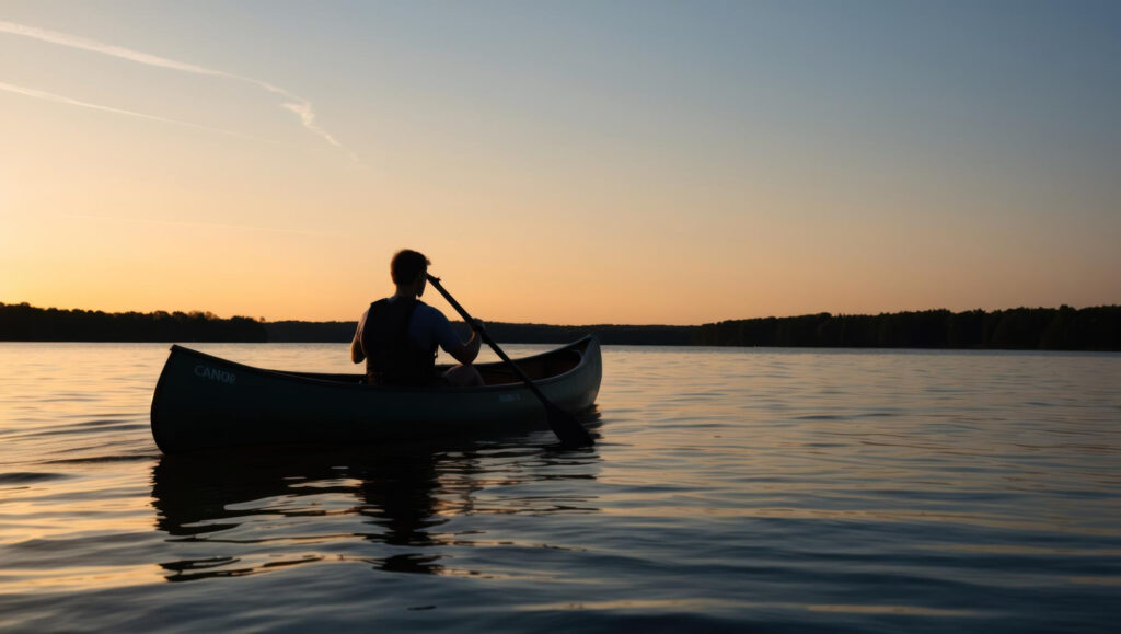 chico montado en una canoa